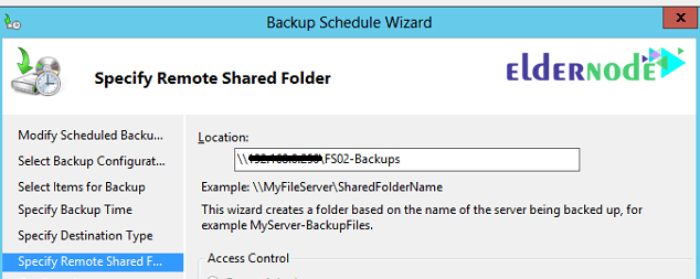 specify remote shared folder in backup schedule wizard