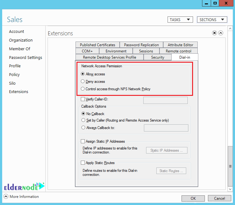 Remote Access from the Active Directory settings