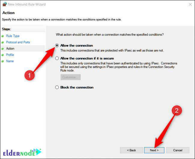 how to allow the connection in Windows firewall