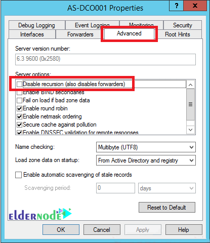 advanced settings of server manager to create dns forwarder