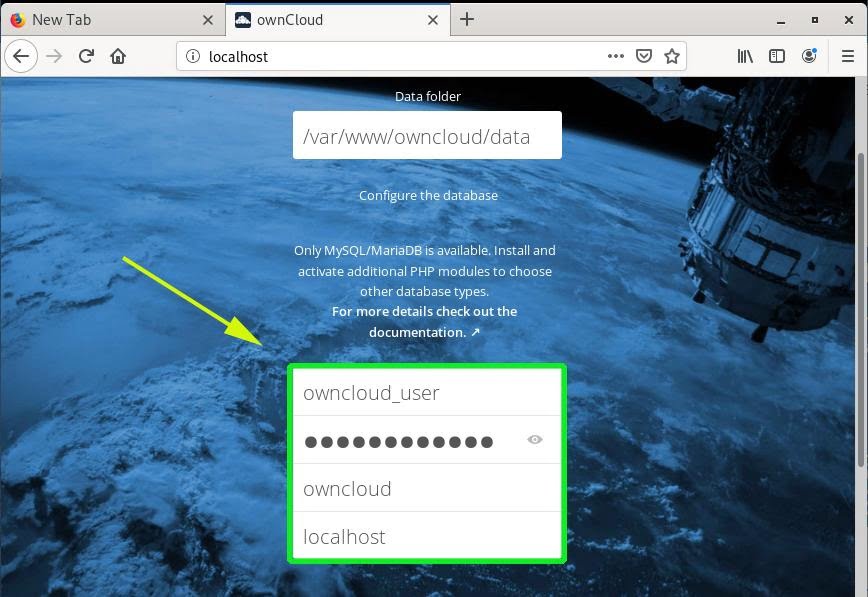 owncloud post install on debian 10