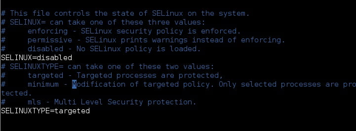 selinux config file for disable selinux