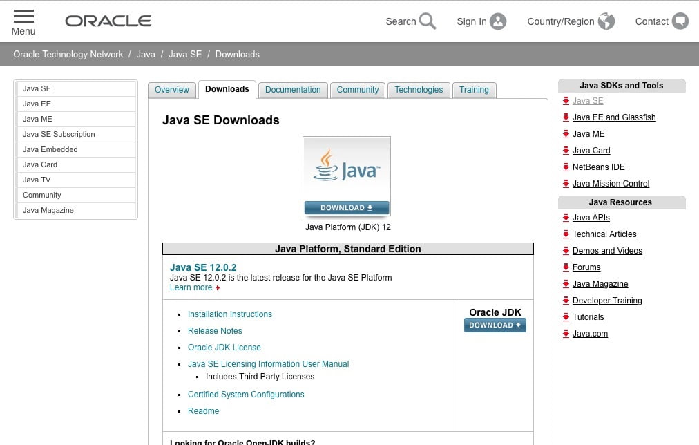 java page of downloads