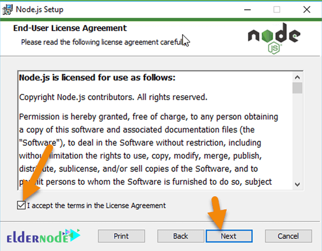 license agreement of node.js on windows
