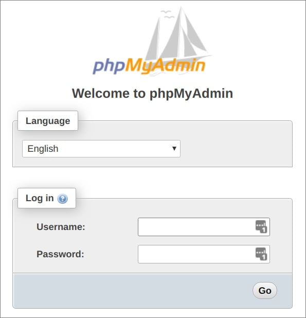 phpmyadmin login page