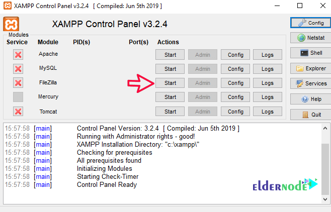 how to run xampp with administrator rights