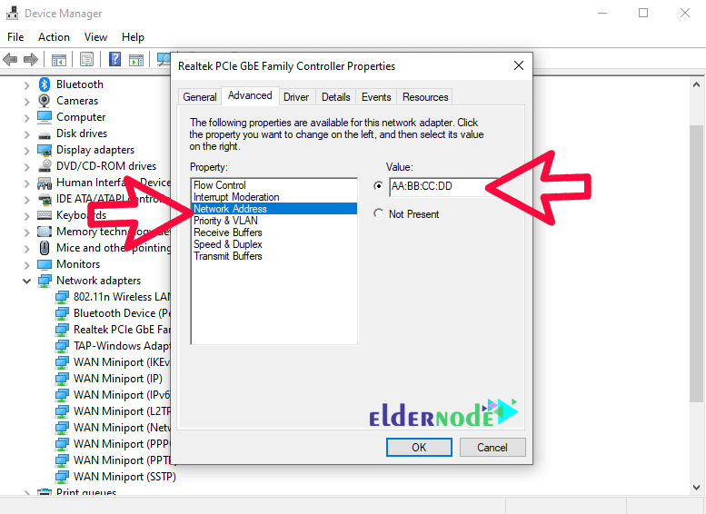 network address settings in device manager