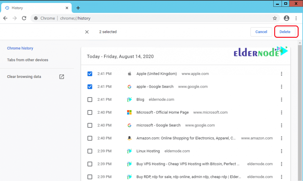 How to Clear Google Chrome browser history Eldernode Blog
