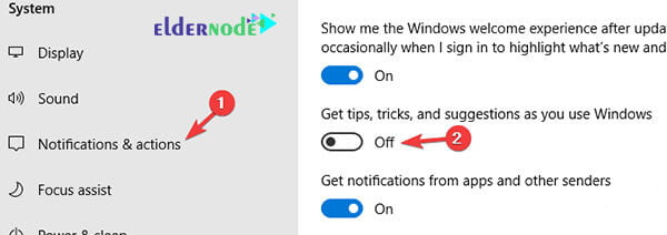 notifications and actions setting in windows 10