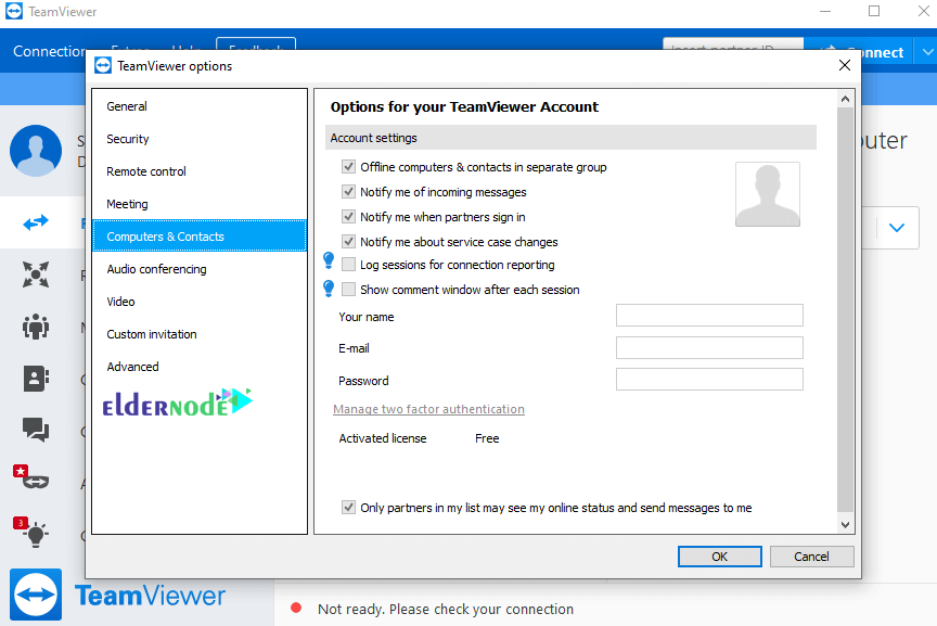 Computers & Contacts section settings in teamviewer