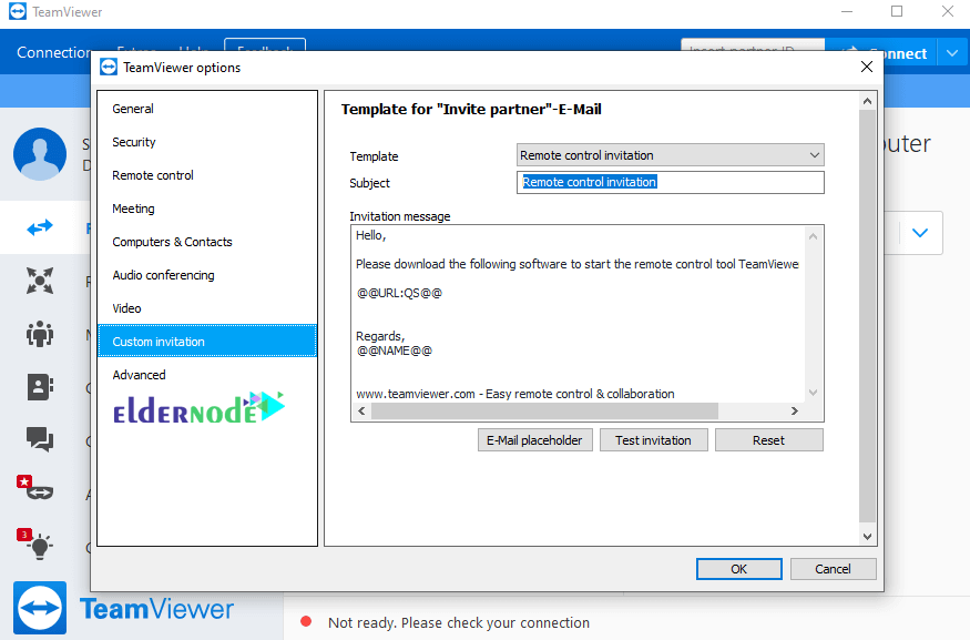 Custom Invitation section settings in teamviewer