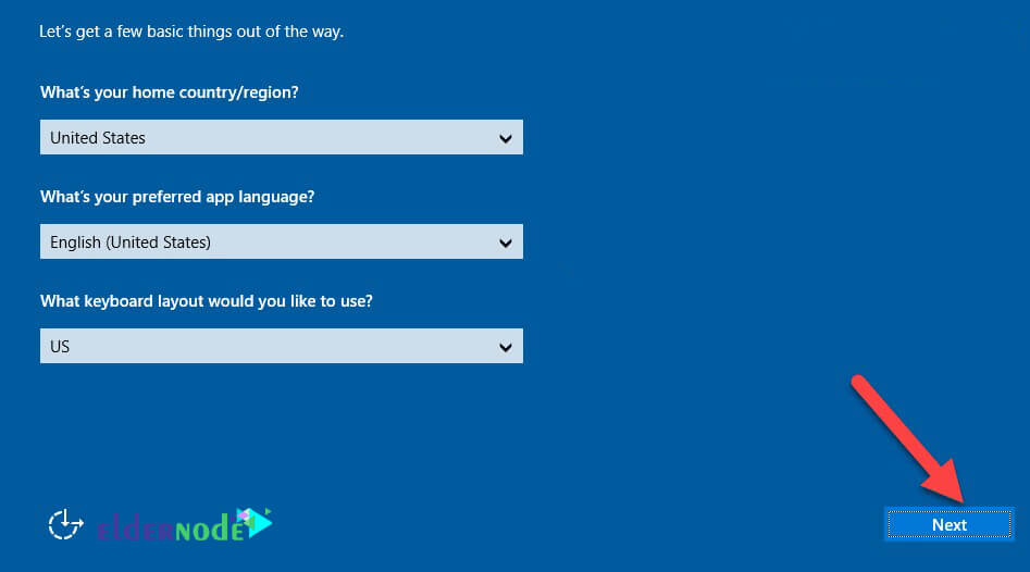 How to Select the country and keyboard language in windows server 2016