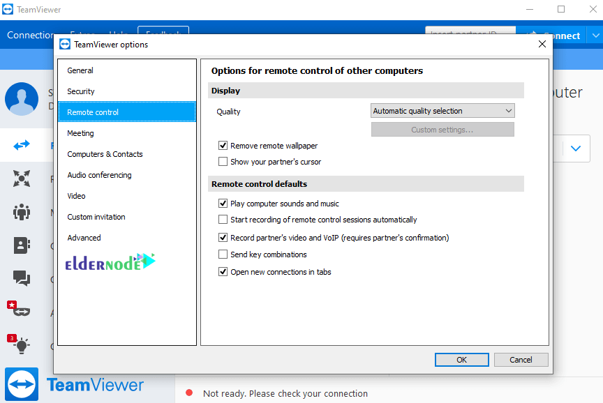 Remote Control section settings in teamviewer