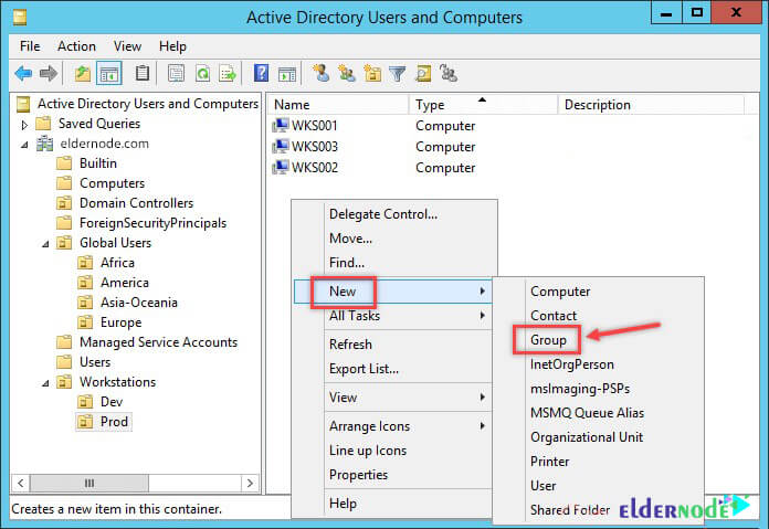 Create a group in Active Directory