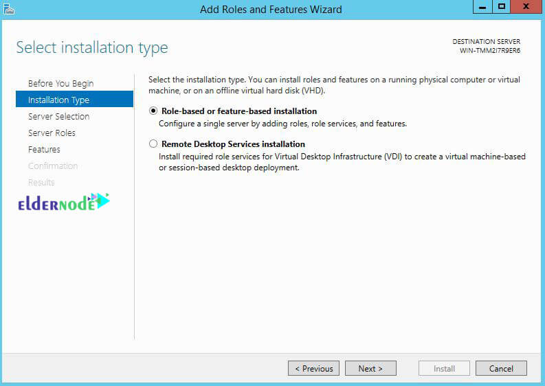 how to select installation type in server manager