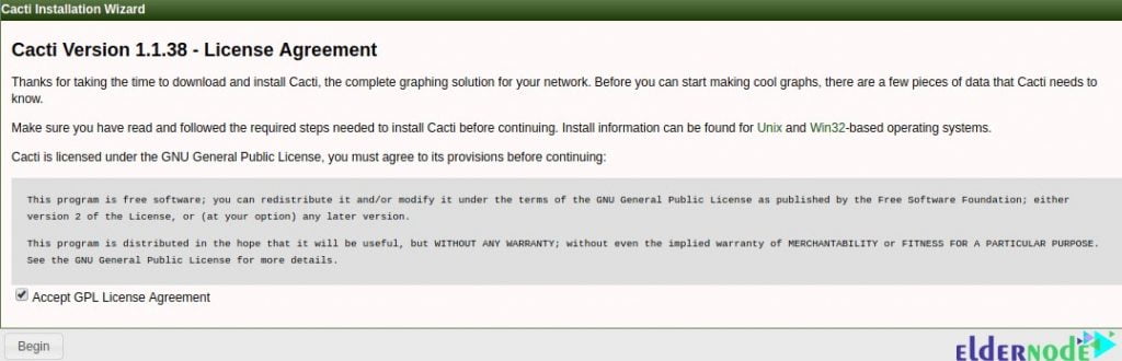 how to Start Cacti installation