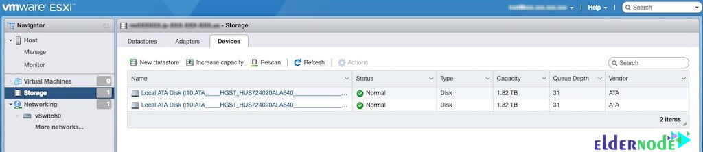 storage tab settings to create vm in esxi