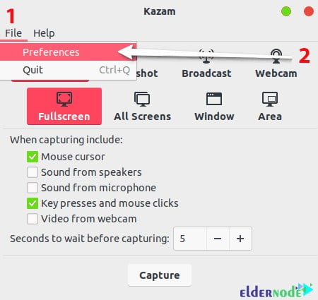 Accessing Kazam preferences