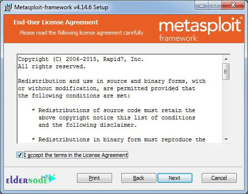 license agreement of metasploit on windows