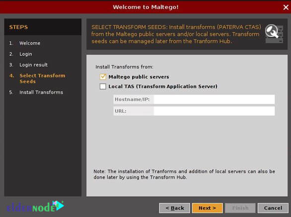 update transform in maltego on kali