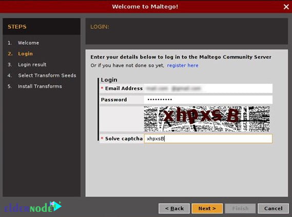 registering to maltego on kali