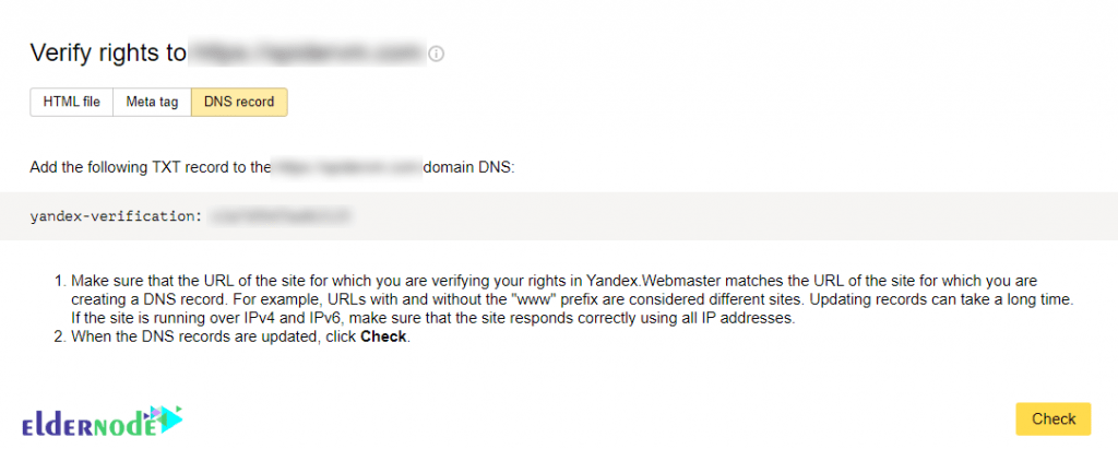 How to Verify your Website on Yandex - dns record