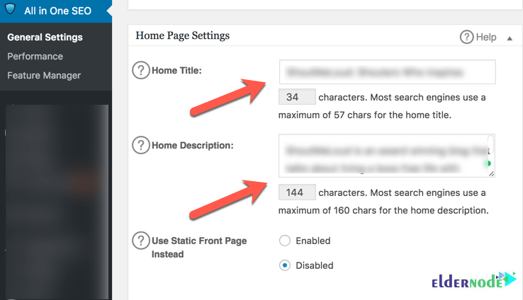 home page settings in ioseo