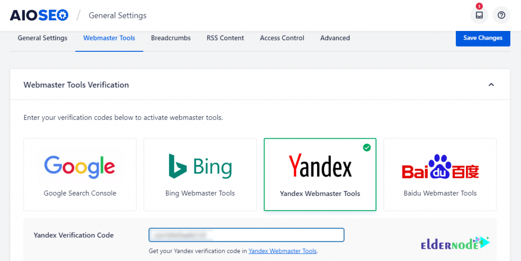 yandex webmaster settings on all in one seo