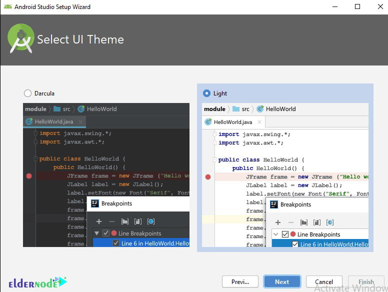 Select UI Theme for Android Studio