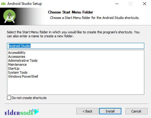 Choose Start Menu Folder for the Android Studio