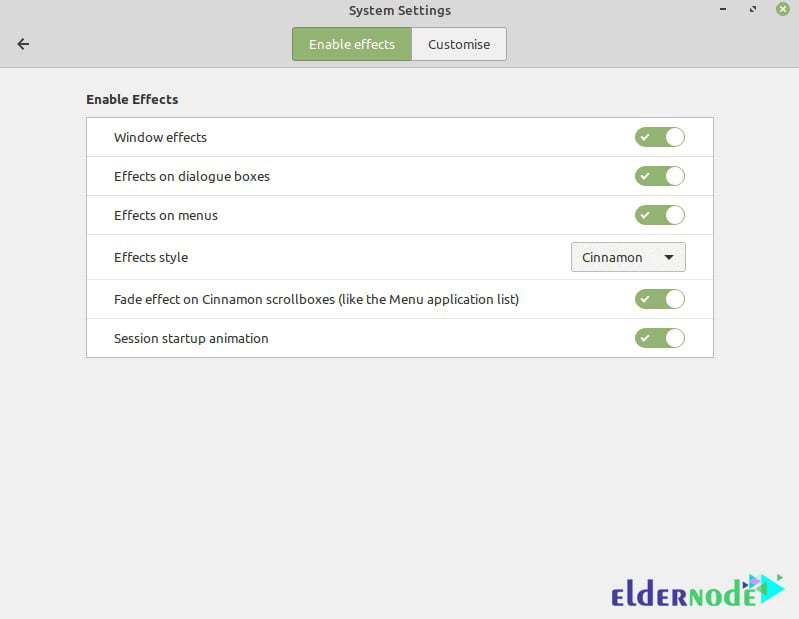 cinnamon-effects settings
