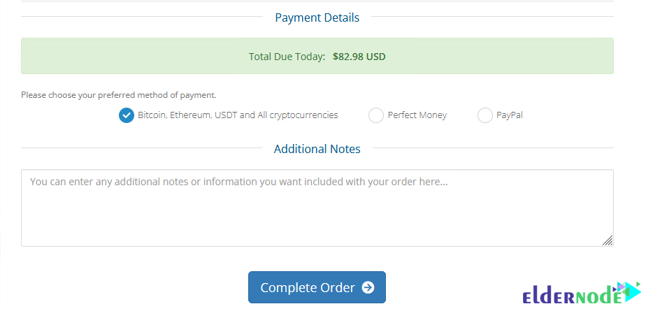 payment details on eldernode to vps