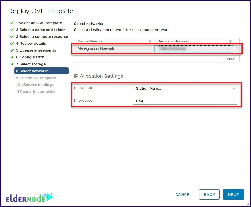vSphere choose IP Allocation as static