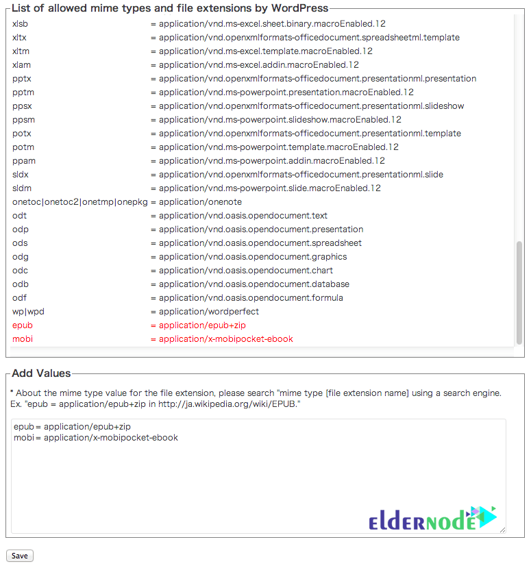 WP Add Mimetic Types Settings