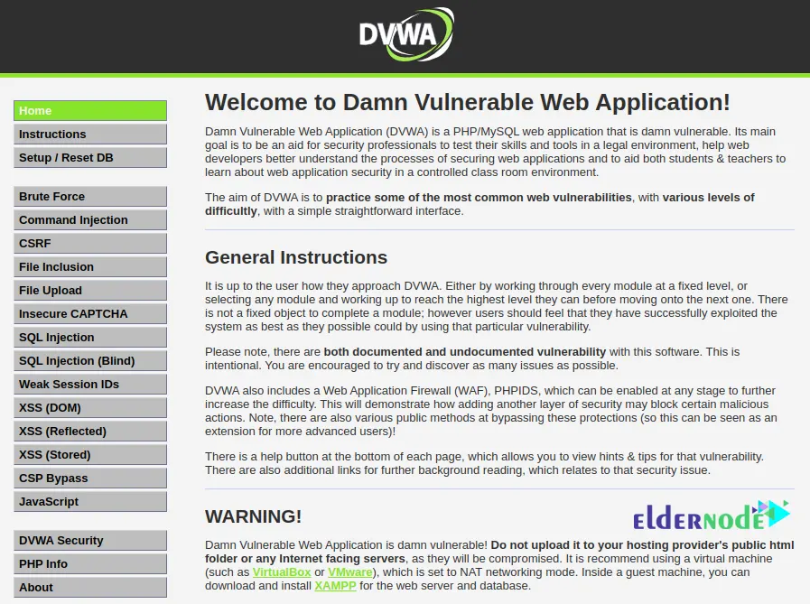 access to dvwa dashboard