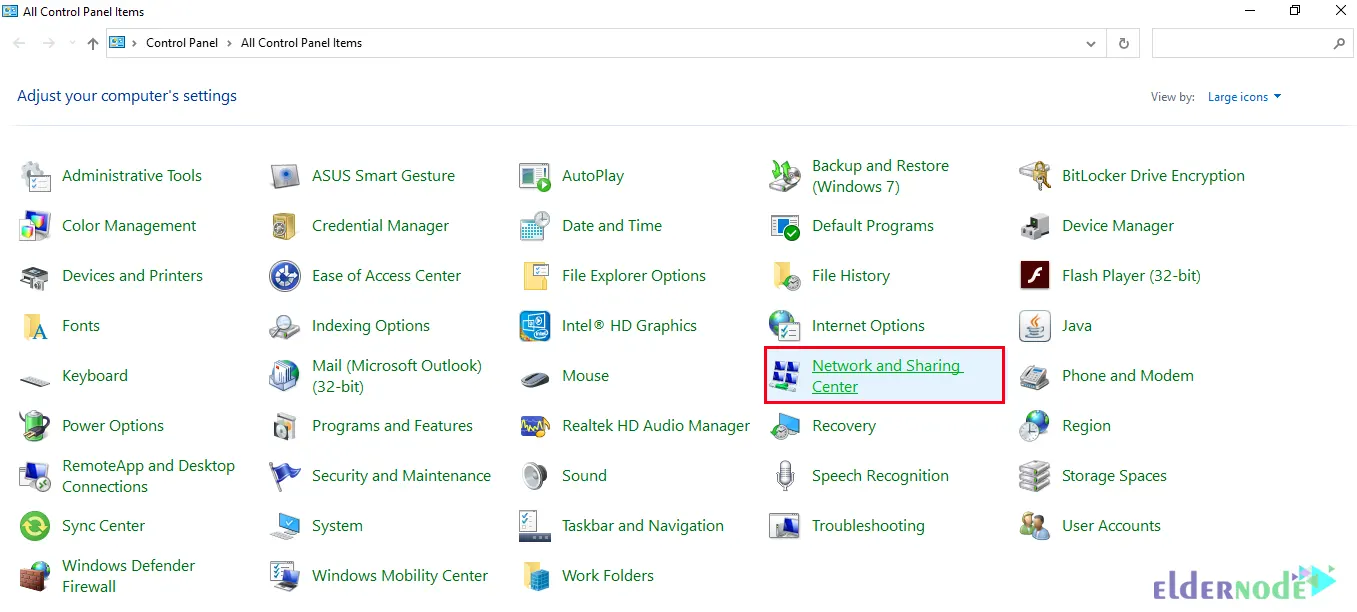 1 network and sharing center in windows 10