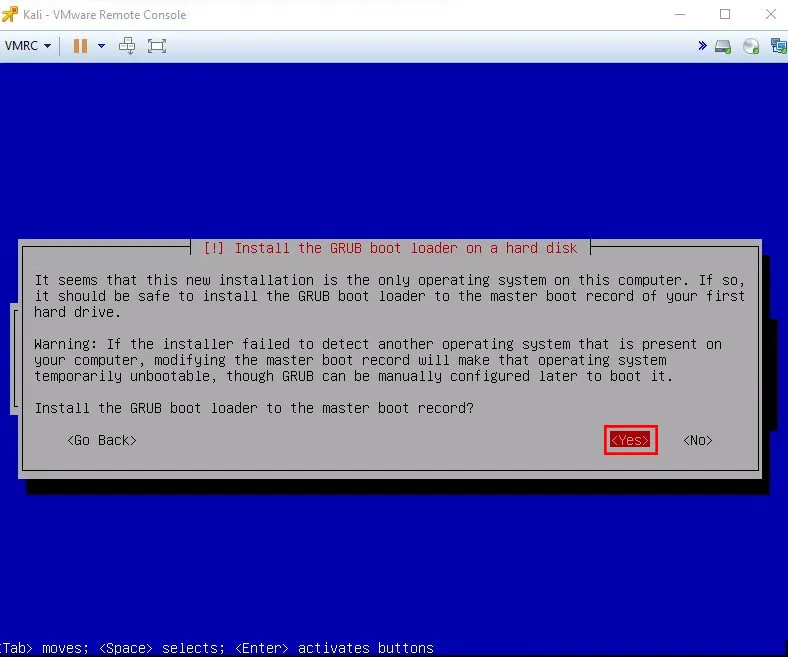 Install-the-GRU-boot-loader-Install Kali Linux on VMware ESXi
