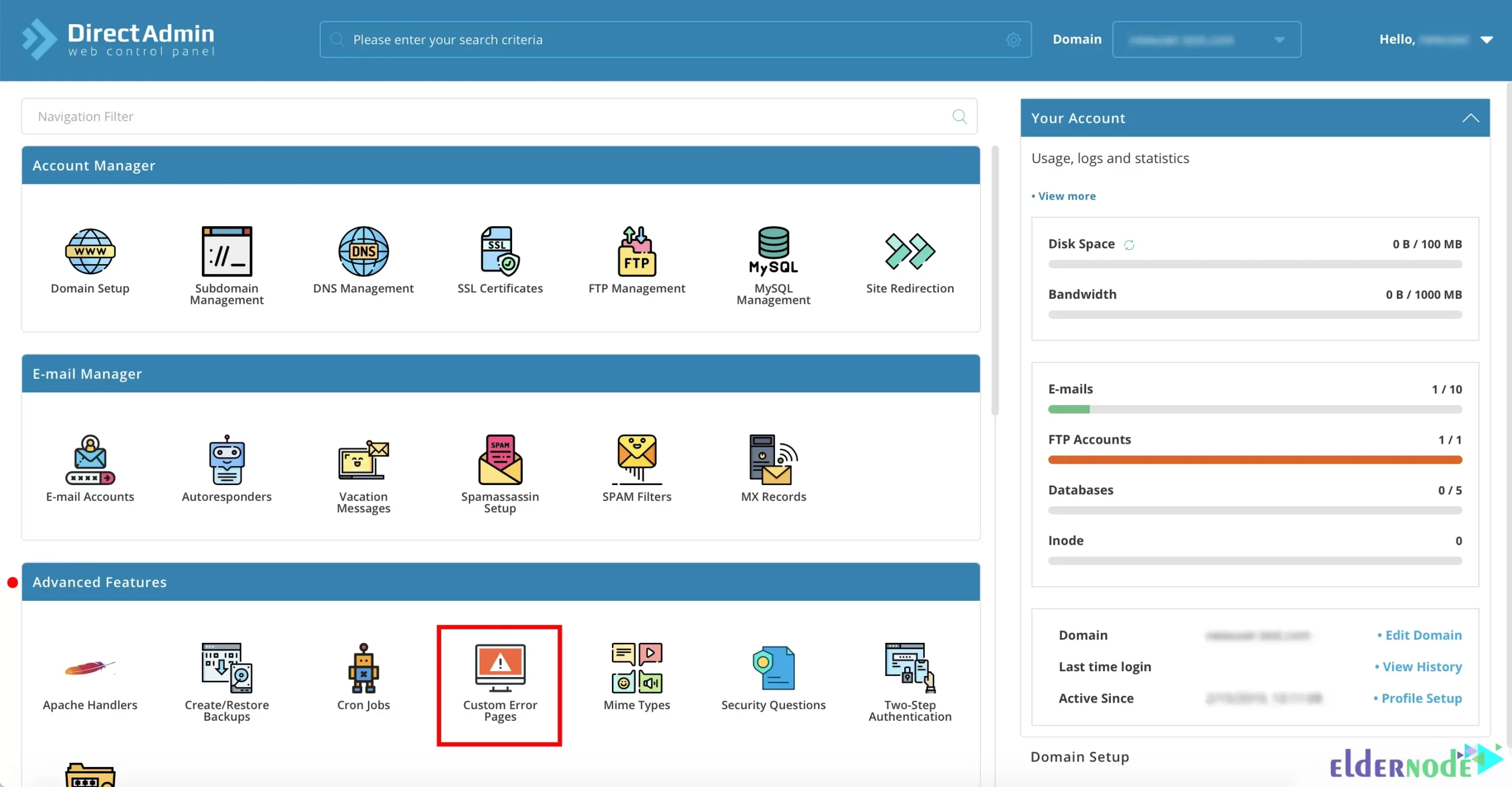 Custom Error pages of DirectAdmin