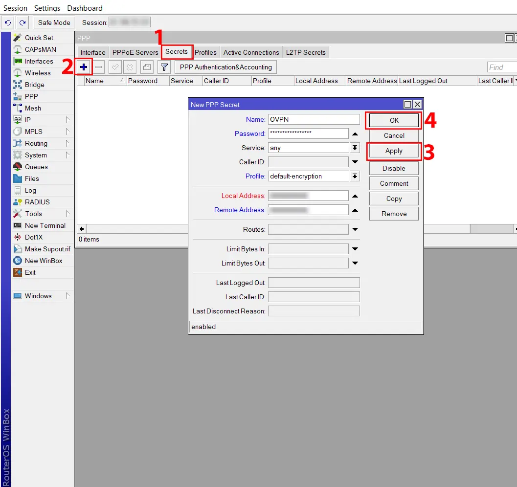 New-PPP-secret-configure OpenVPN on MikroTik